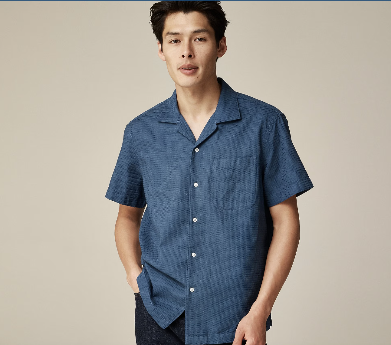 J.Crew Relaxed Short-Sleeve Textured Cotton Camp-Collar Shirt - 45% Off